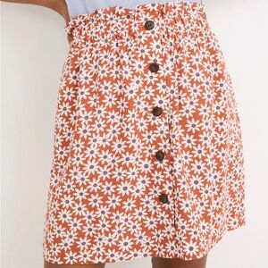 Madewell Floral Button-Front Mini Skirt in Orange and White